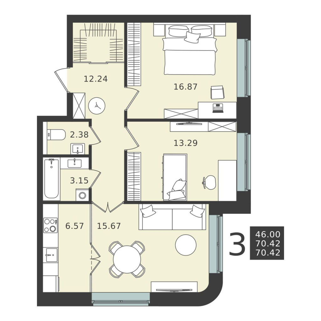 3 ккв (Евро) 68,9 м²