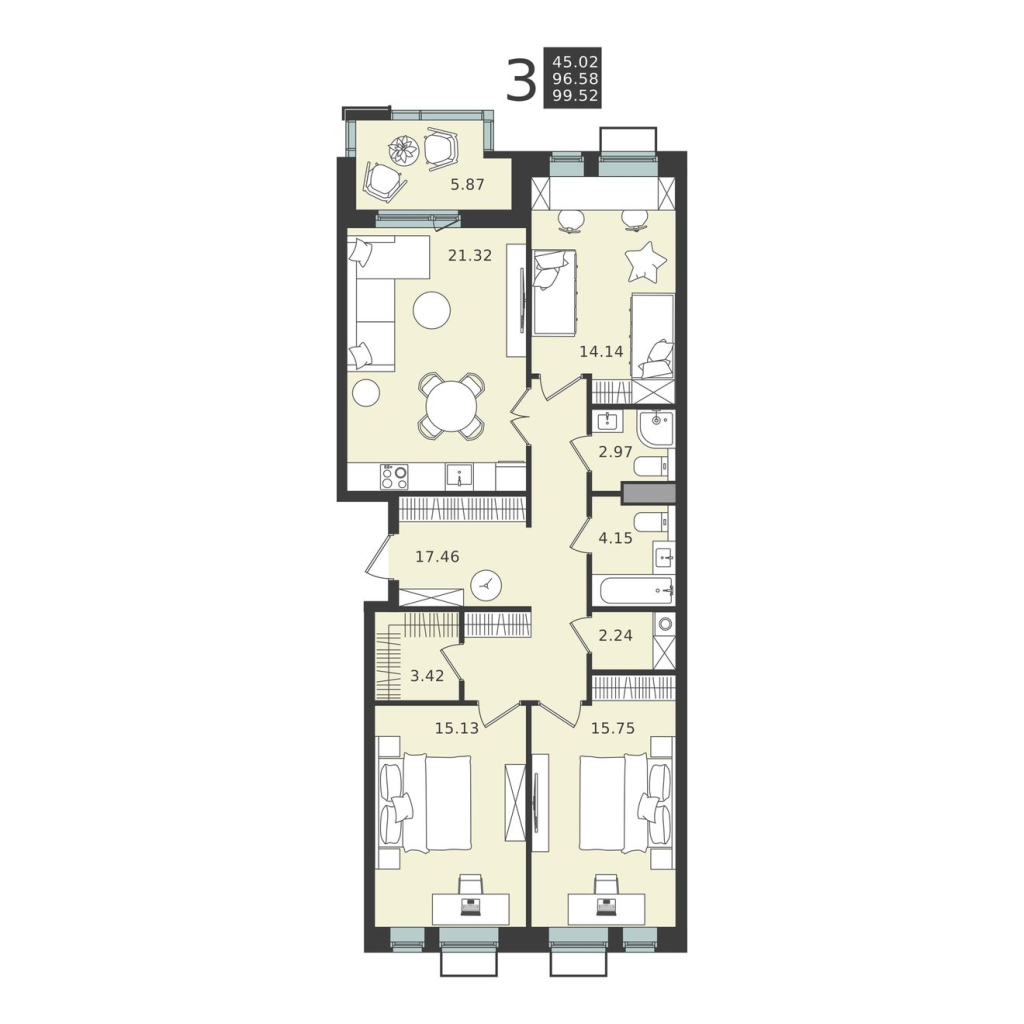 4 ккв (Евро) 99,5 м²
