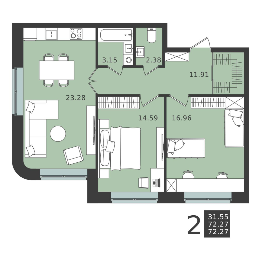 3 ккв (Евро) 72,3 м²