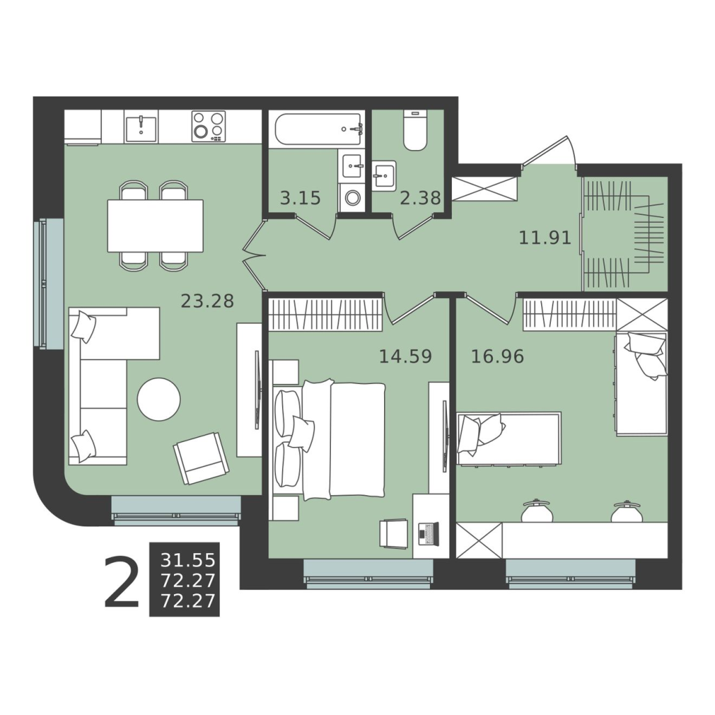 3 ккв (Евро) 72,3 м²