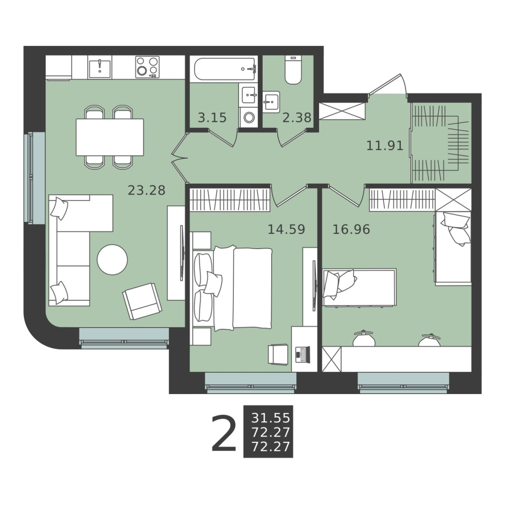 3 ккв (Евро) 72,3 м²