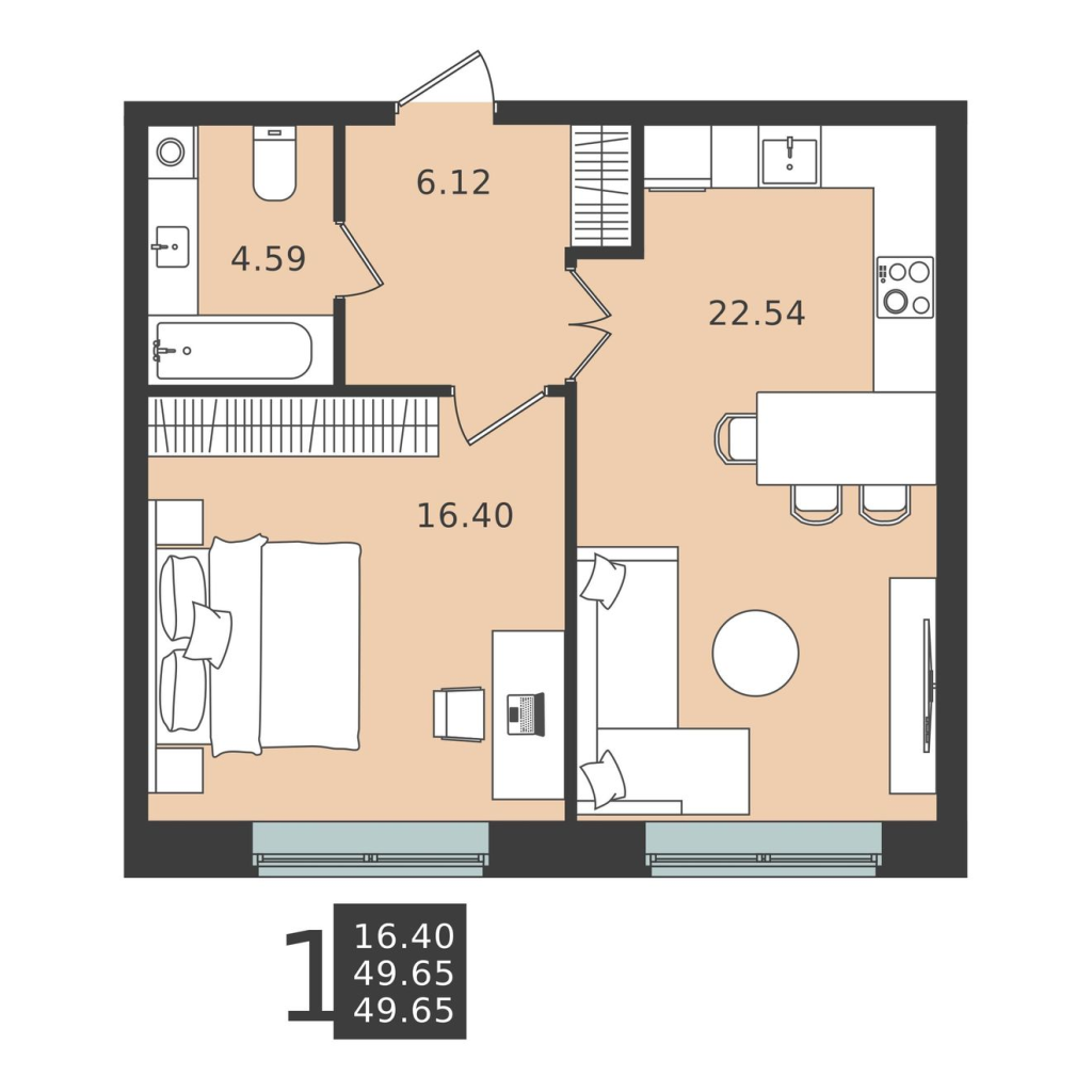 2 ккв (Евро) 49,7 м²