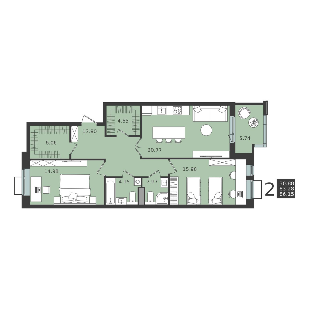 3 ккв (Евро) 86,2 м²