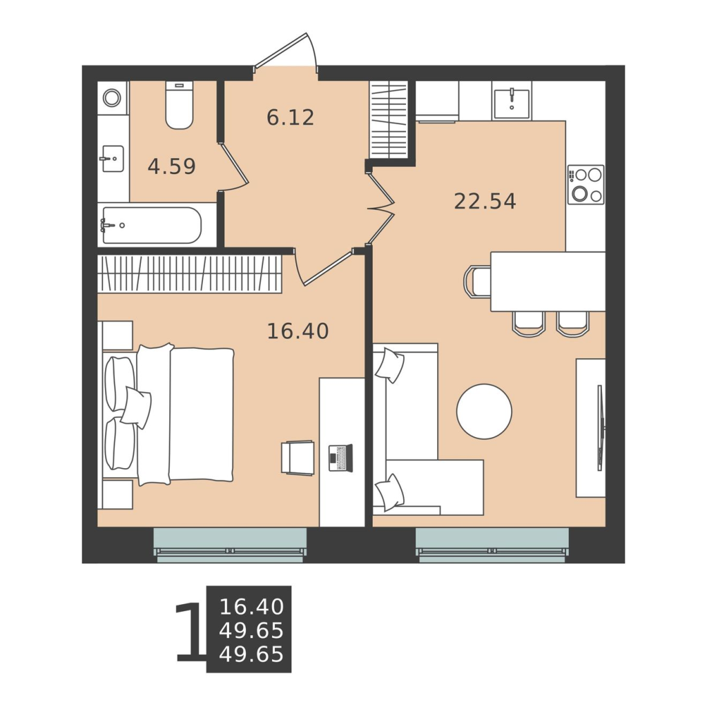 2 ккв (Евро) 49,7 м²