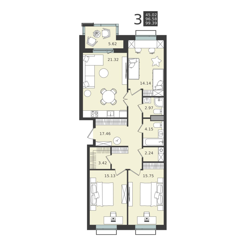 4 ккв (Евро) 99,4 м²