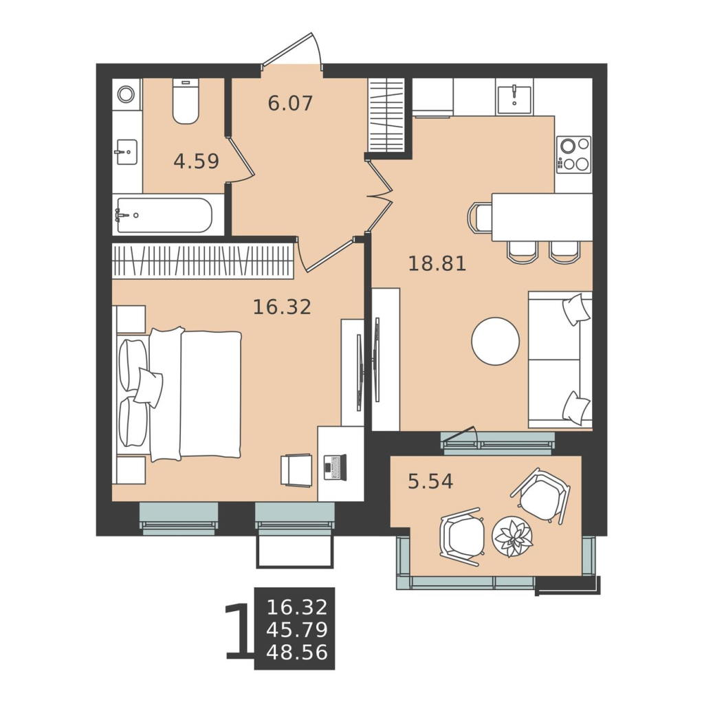 2 ккв (Евро) 48,6 м²