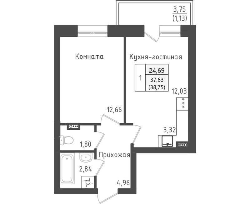 2 ккв (Евро) 38,8 м²