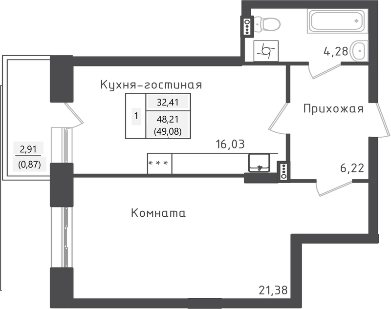 2 ккв (Евро) 49,1 м²