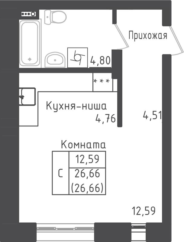 Студия 26,7 м²