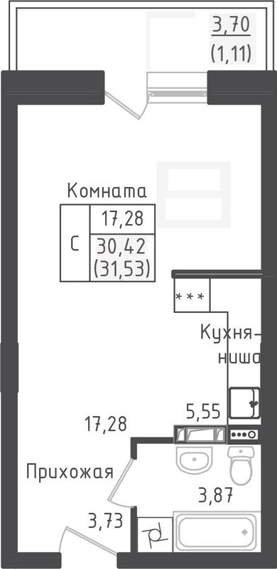 Студия 31,5 м²