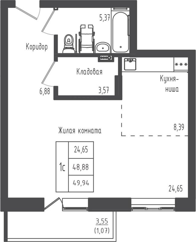 Студия 49,9 м²