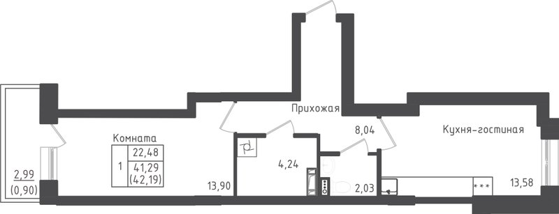 1 ккв 42,2 м²