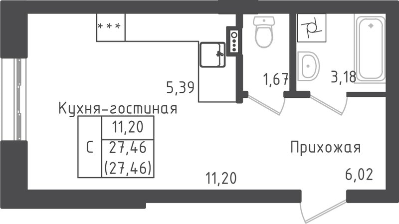 Студия 27,5 м²