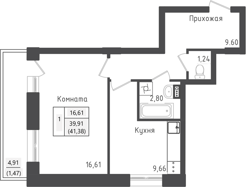 1 ккв 41,4 м²