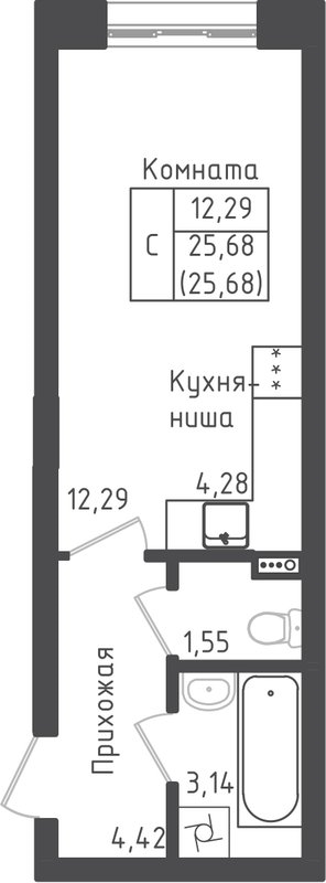 Студия 25,7 м²
