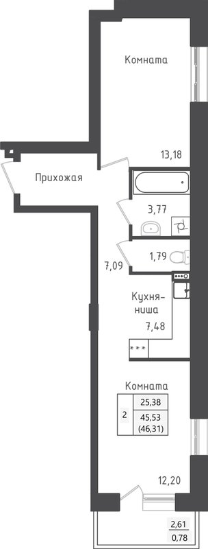 2 ккв (Евро) 46,3 м²