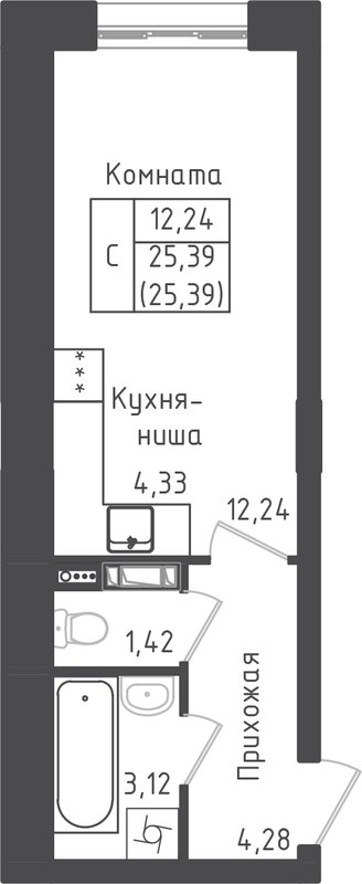 Студия 25,4 м²