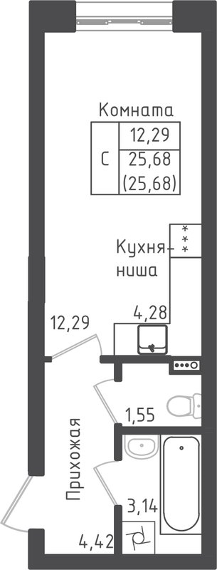 Студия 25,7 м²