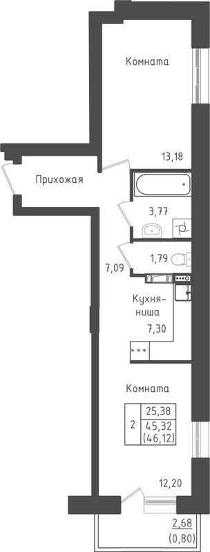 2 ккв (Евро) 46,1 м²