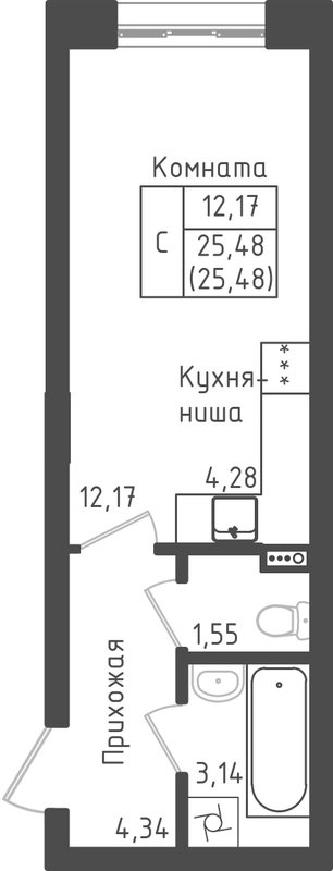 Студия 25,5 м²