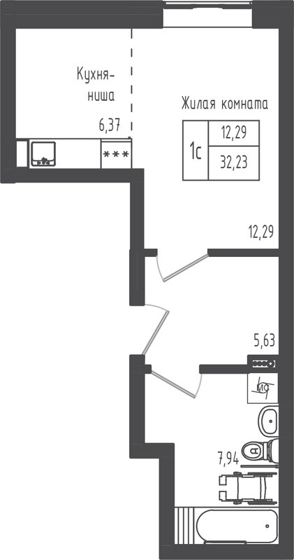 Студия 32,2 м²