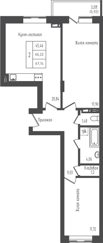 3 ккв (Евро) 67,1 м²