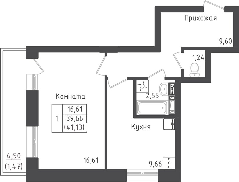 1 ккв 41,1 м²