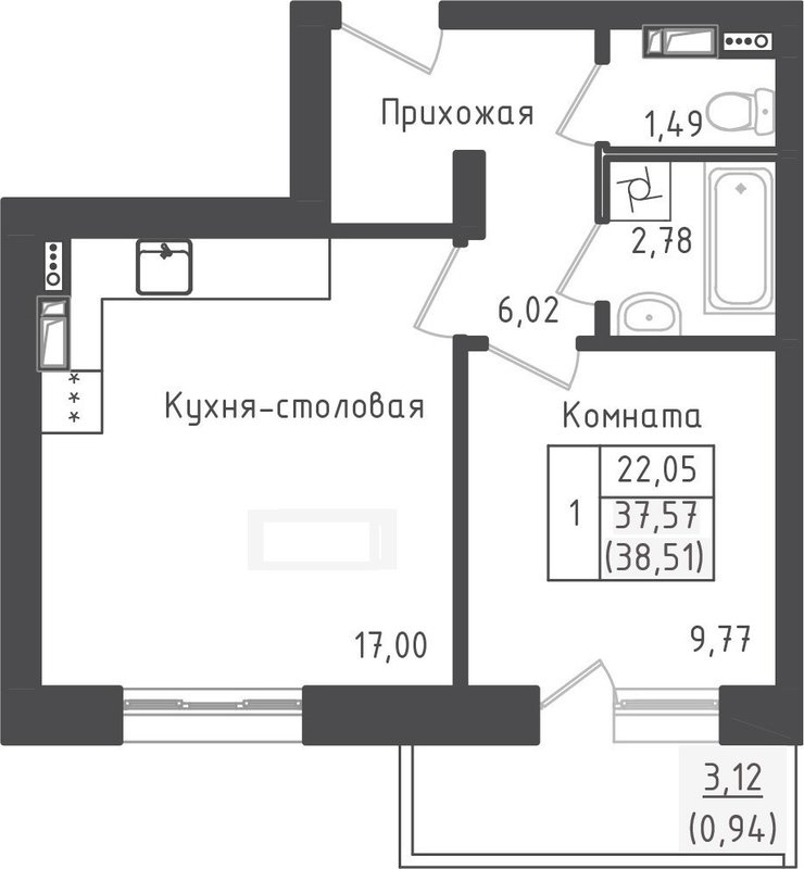 2 ккв (Евро) 38,5 м²