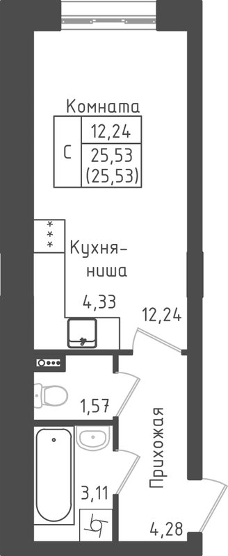 Студия 25,5 м²
