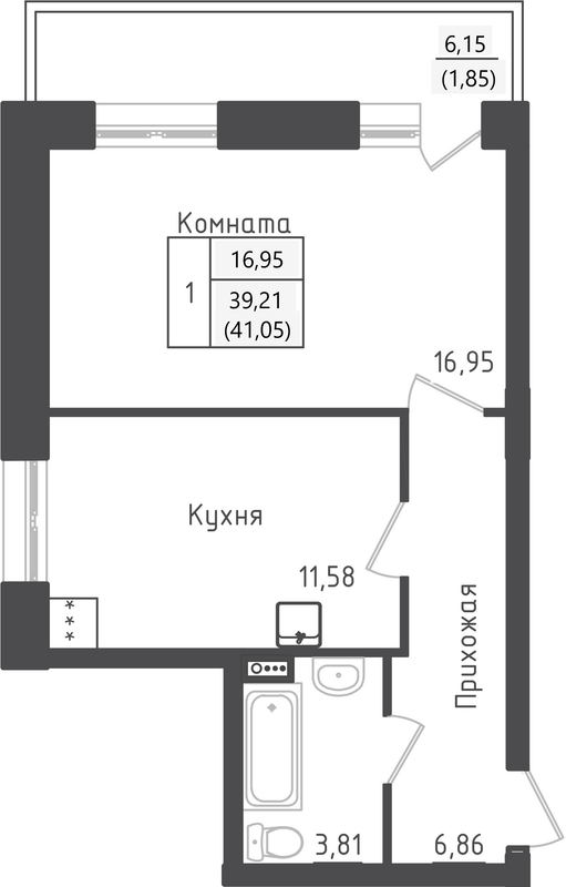 1 ккв 41,1 м²