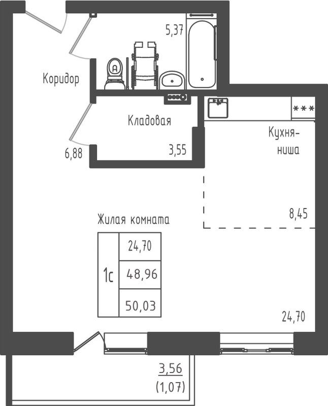 Студия 50 м²