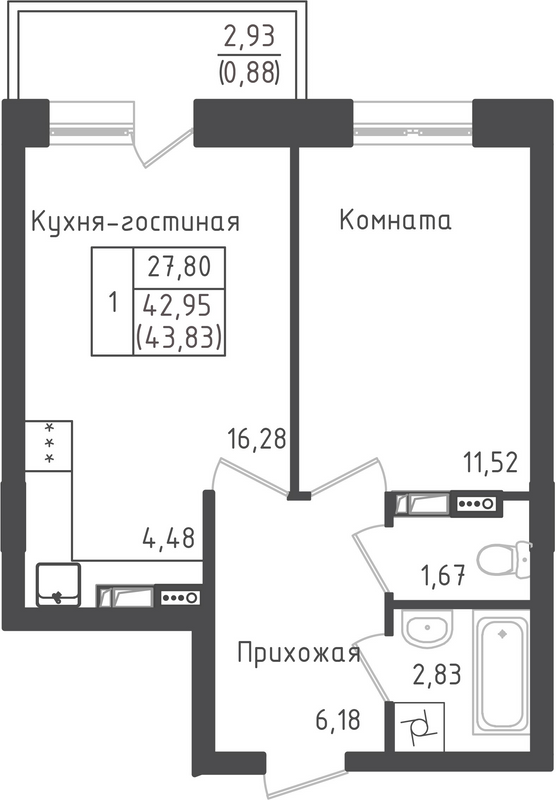 2 ккв (Евро) 38,1 м²