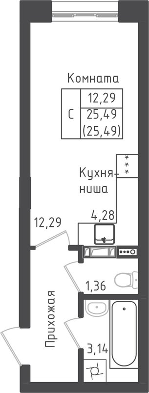 Студия 25,5 м²