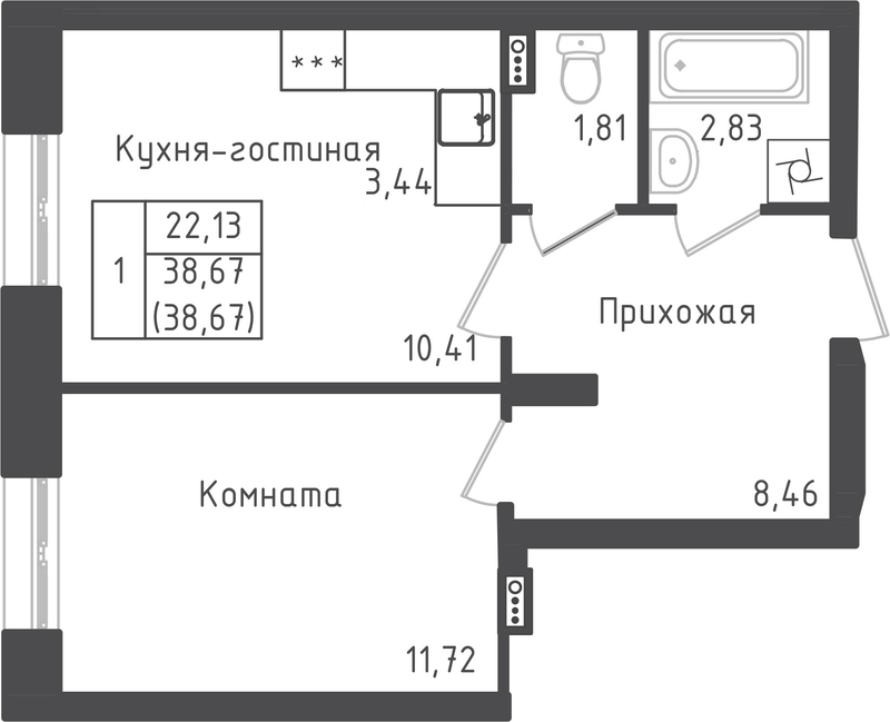 1 ккв 38,7 м²