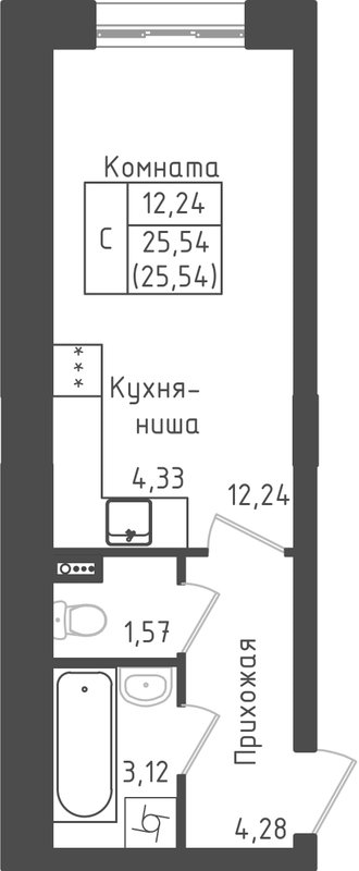 Студия 25,5 м²
