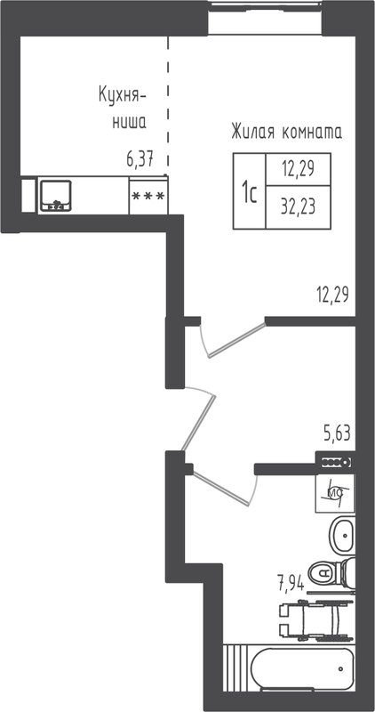 Студия 32,2 м²