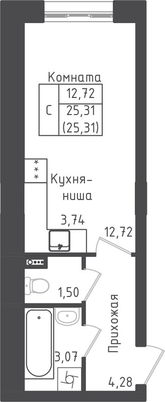 Студия 25,3 м²