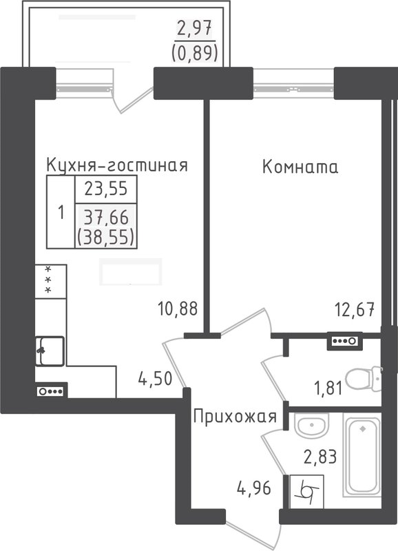 2 ккв (Евро) 38,6 м²
