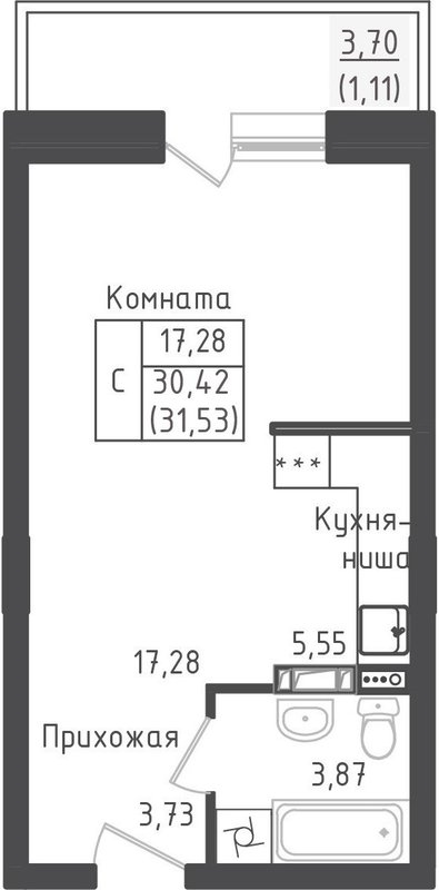 Студия 31,5 м²