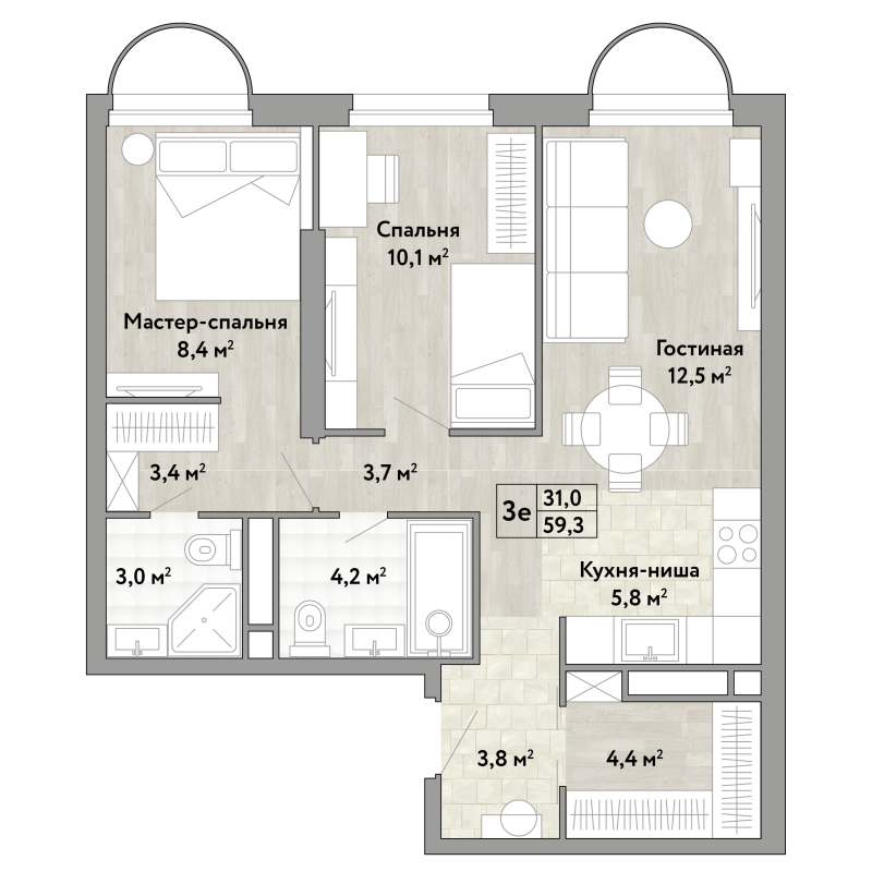 3 ккв (Евро) 59,3 м²