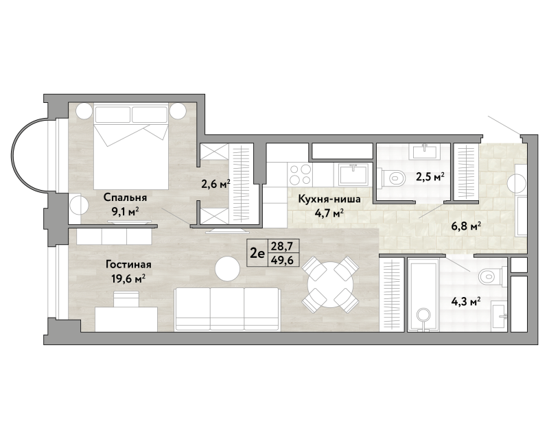 2 ккв (Евро) 49,6 м²