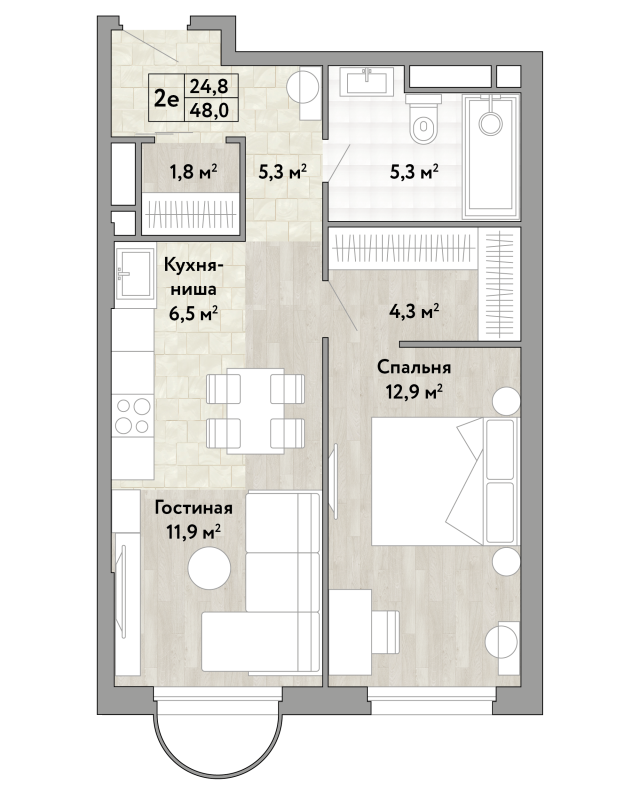 2 ккв (Евро) 48 м²