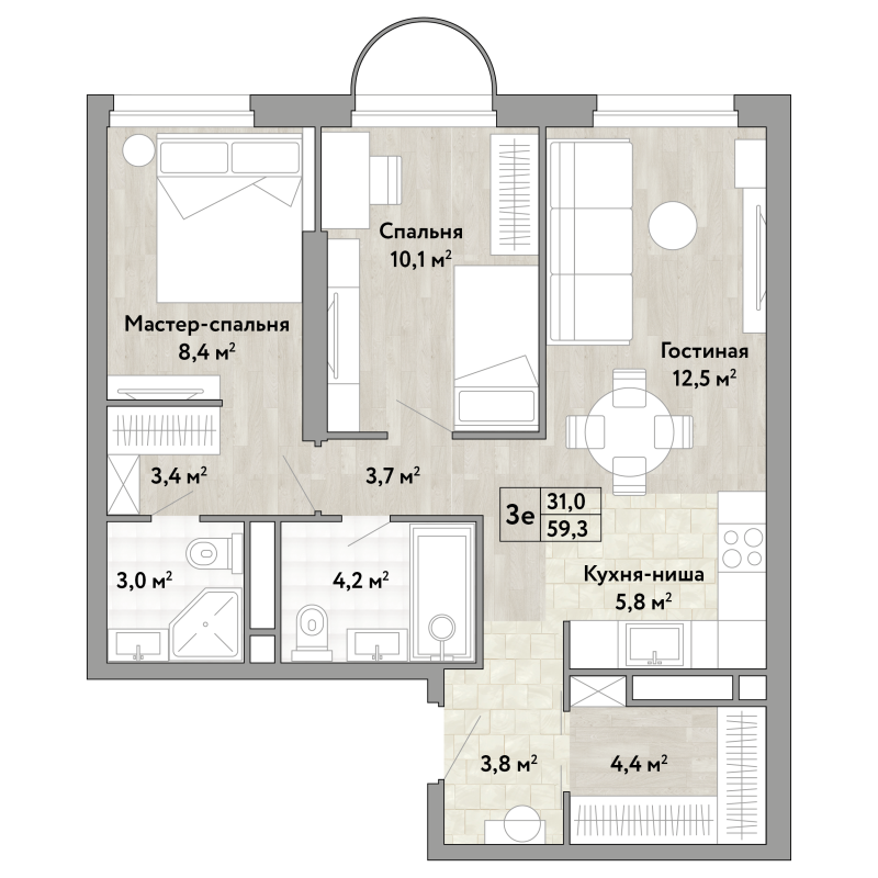 3 ккв (Евро) 59,3 м²