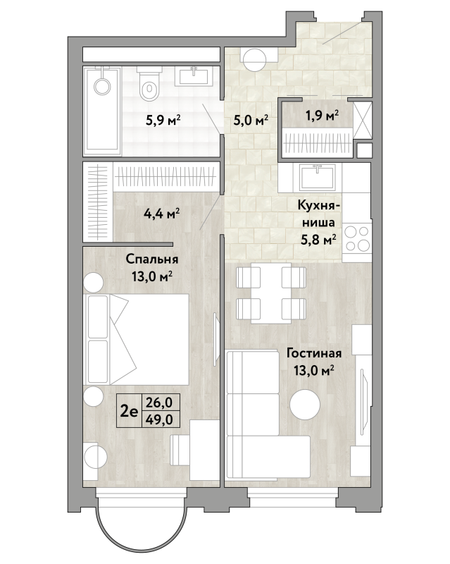2 ккв (Евро) 48 м²
