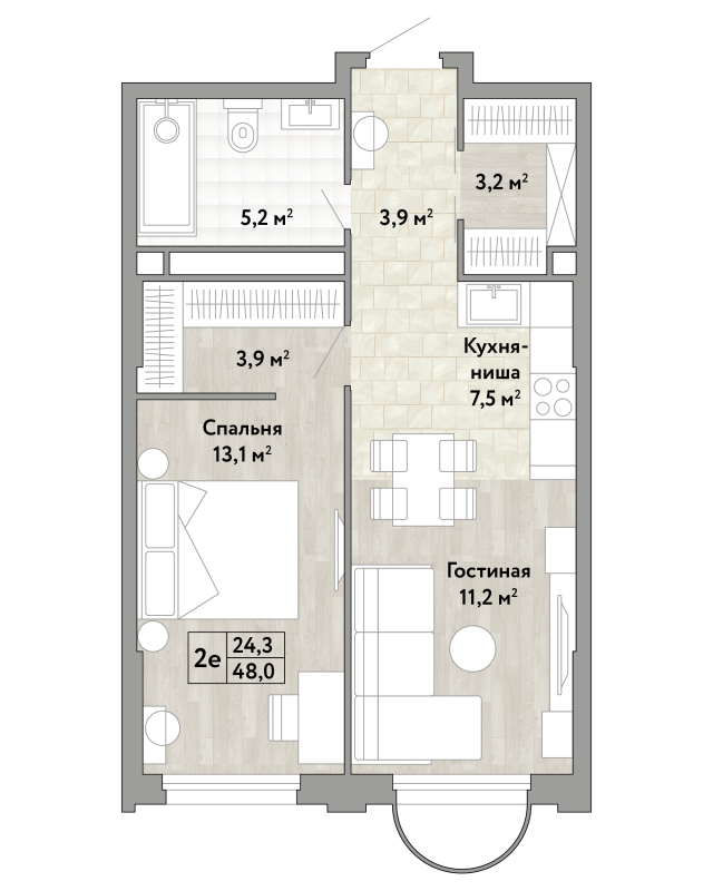 2 ккв (Евро) 48 м²