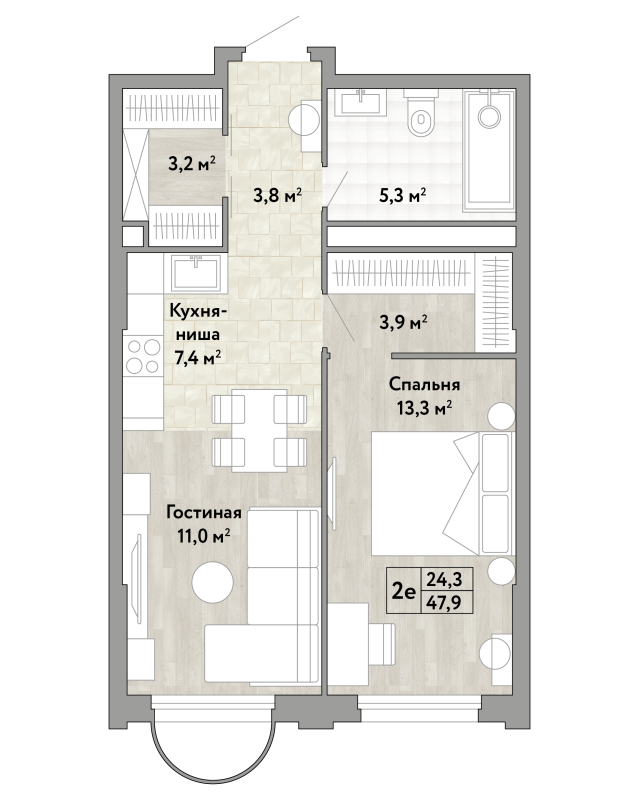 2 ккв (Евро) 47,9 м²