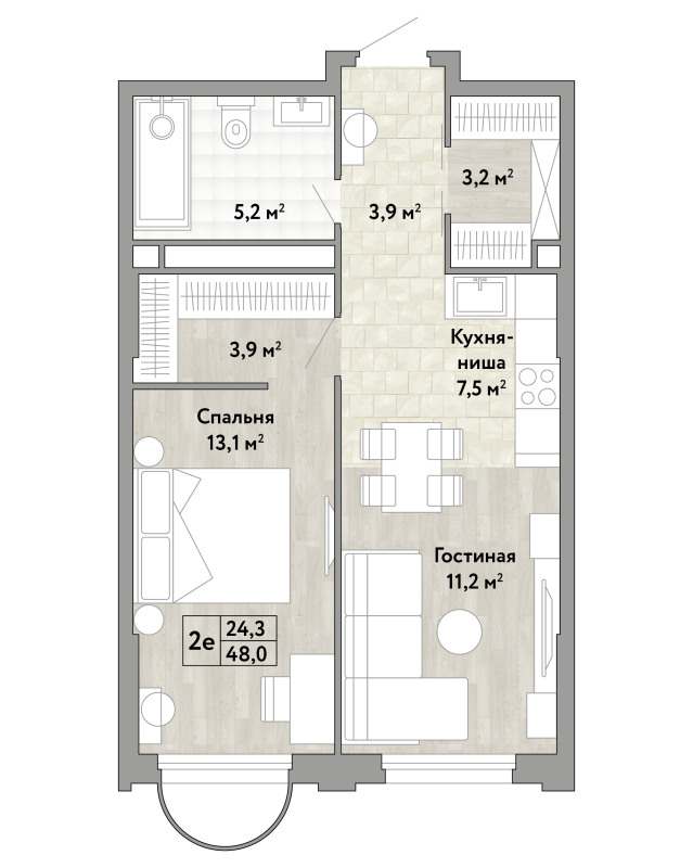 2 ккв (Евро) 48 м²