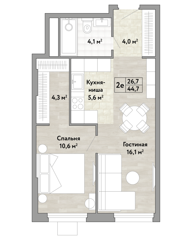 2 ккв (Евро) 44,7 м²