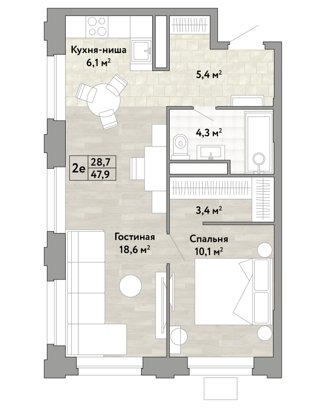 2 ккв (Евро) 47,9 м²