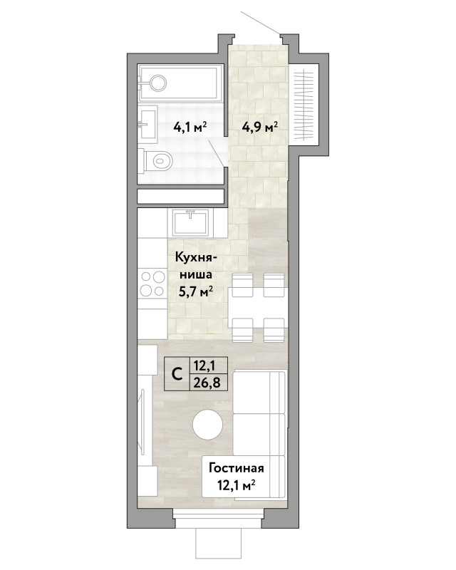 Студия 26,8 м²